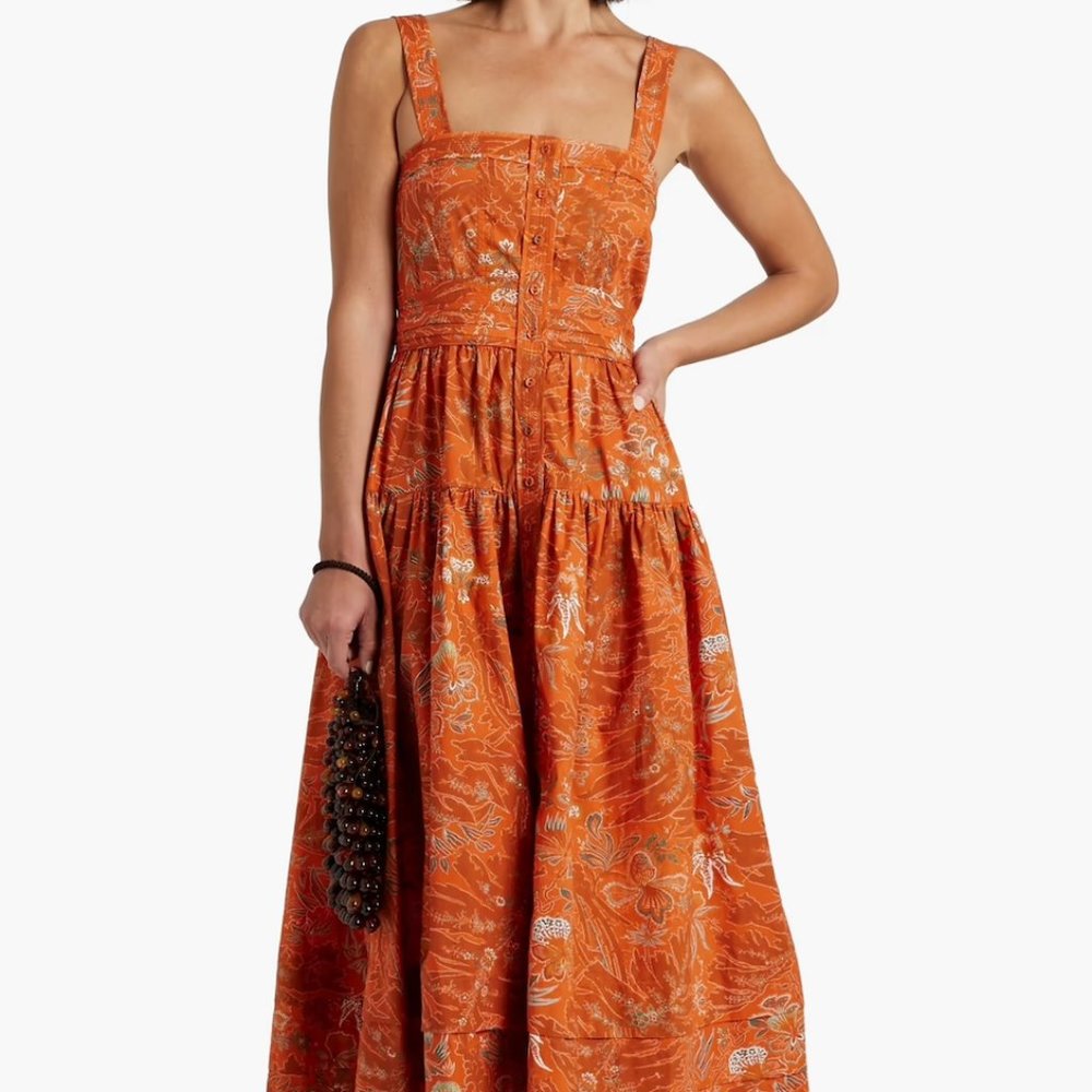 ULLA JOHNSON Isabela tiered printed cotton-poplin midi dress